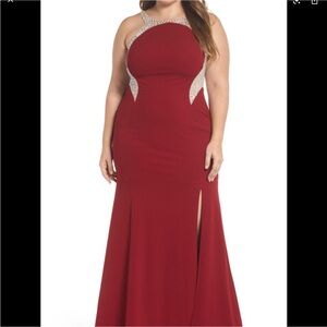 Decode 1.8 Embellished Illusion Gown Plus Size 16W Women Party Cocktail In Wine